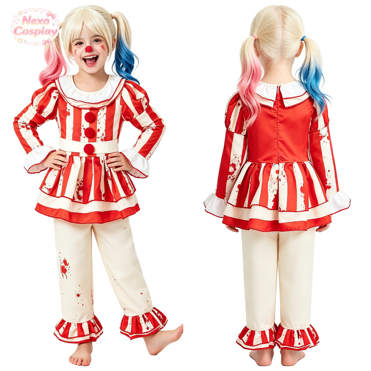 Anime Cosplay Kid - Fantasia de Palhaço de Terror Listrado