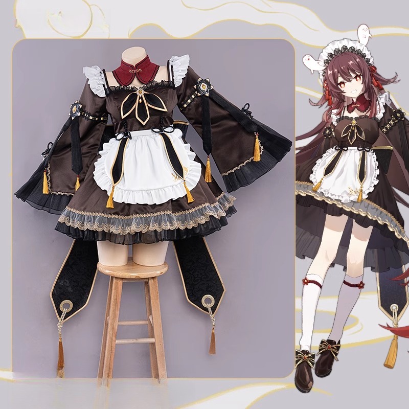 Anime Cosplay Maid - Jogo genshin impacto hu tao empregada